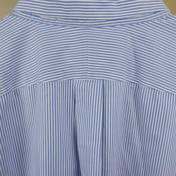 LANDS' END Men's 18-34 No Iron Supima Pinpoint Traditional Fit Blue/White Stripe - Picture 10 of 13